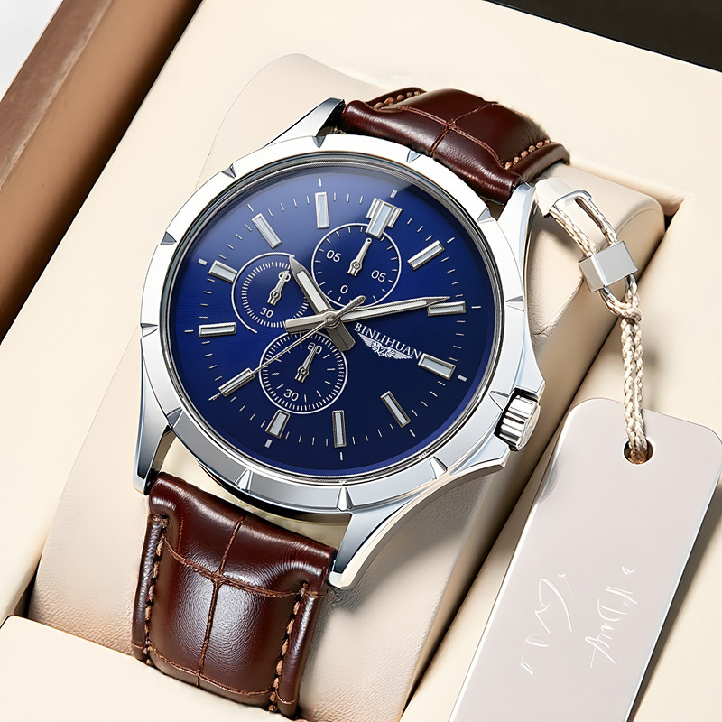 Leather Watch Band Men - Reloj de Cuarzo Cronógrafo para Hombre,