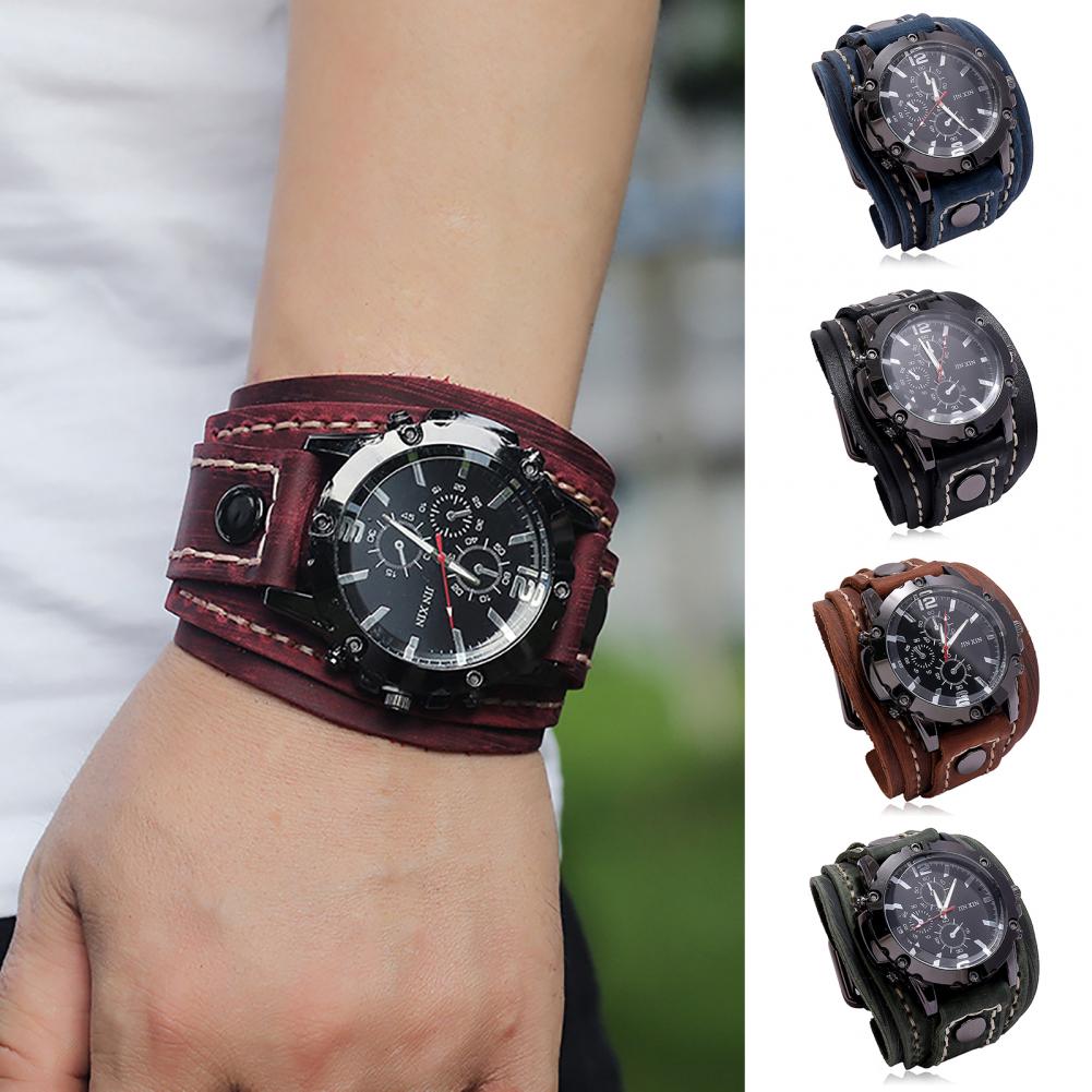 Leather Watch Band Men - Reloj de cuarzo Retro para hombre,