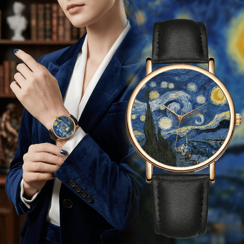 Leather Watch Band Men - Relojes con Esfera de Pintura de