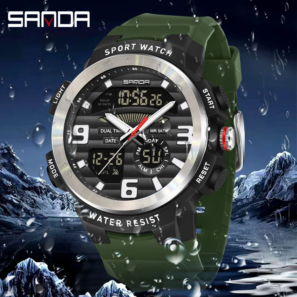 Rubber Strap Diver - Reloj SANDA Multifunción para Hombre, Doble