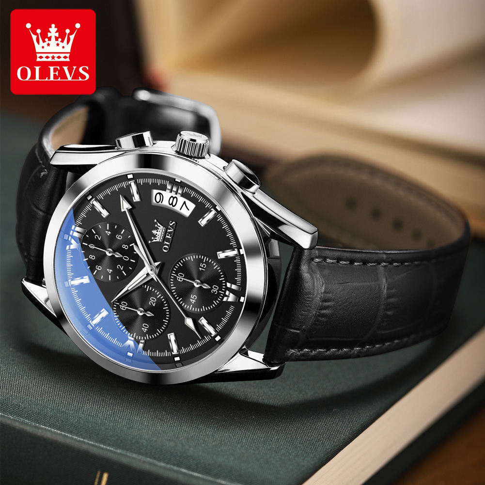 Leather Watch Band Men - OLEVS, Reloj de lujo para Hombre,