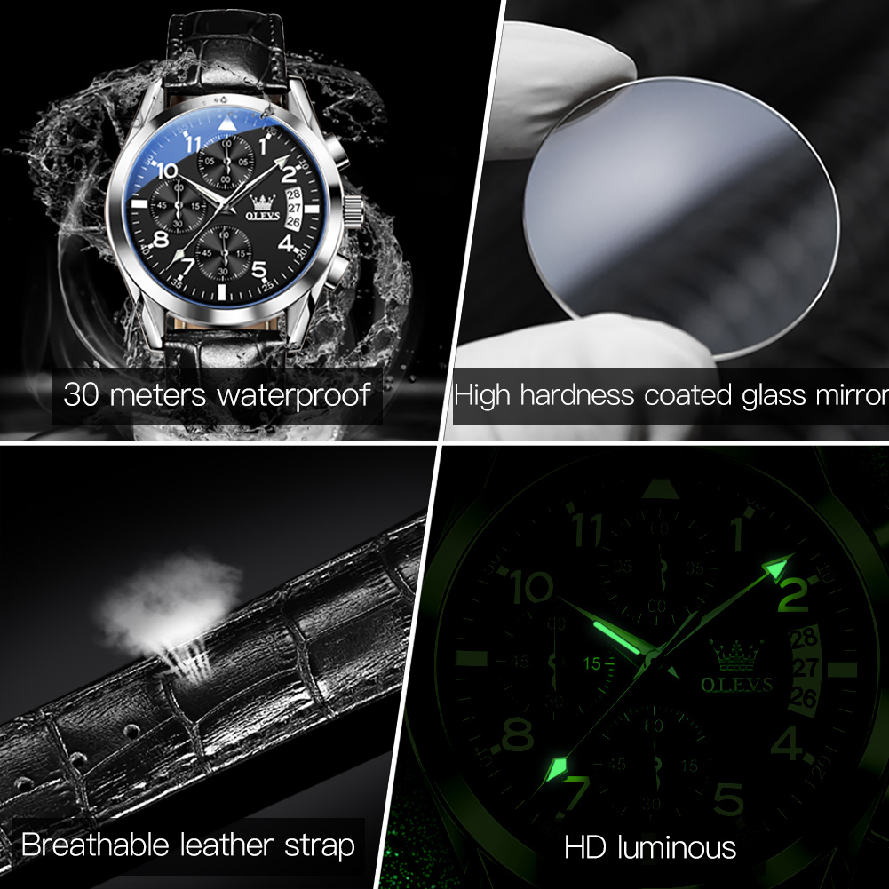 OLEVS reloj de cuarzo para hom - Leather Watch Band Men reseña y precio