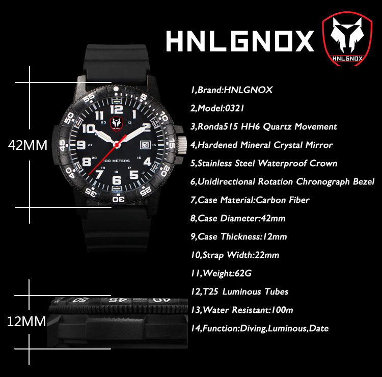 Hnlgnox-relojes de piloto para - Rubber Strap Diver reseña y precio