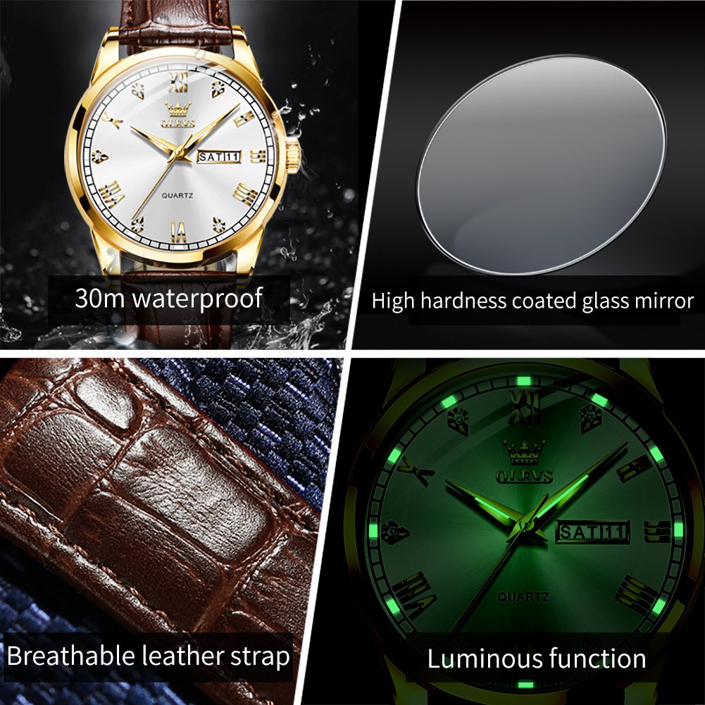 OLEVS 6896 Reloj de cuarzo par - Leather Watch Band Men reseña y precio